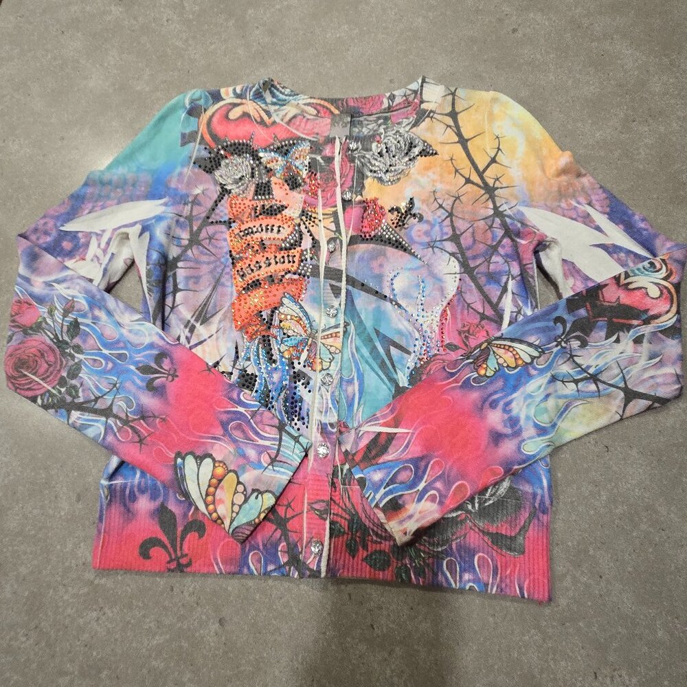 S-TWELVE Women's Multi-Colors/Patterns/Beading Button-Down L/S Sweaters - Medium